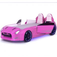 Дитяче ліжко машина GTR Pink 190х90 см з підсвіткою, музикою, шкіряний салон, пультом